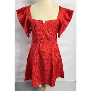 The Queen Elegant Red Square Neck Dress Size S/M. NWT